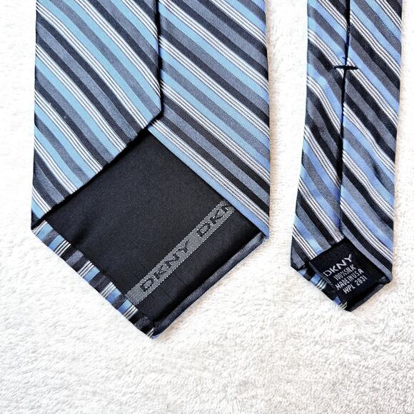 Lot of 2 DKNY Donna Karan Designer Striped Blue & Gray 100% Silk Neckties - Picture 14 of 14